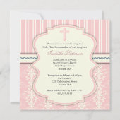 Invitation rose de damassé de première communion (Dos)