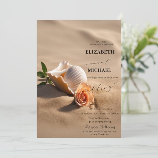 Invitation Rose de  de sable Mariage (Debout devant)