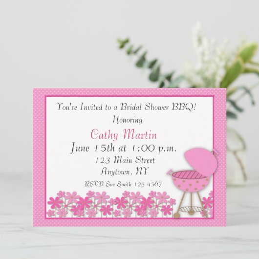 Invitation rose de douche de BBQ de gril (Debout devant)