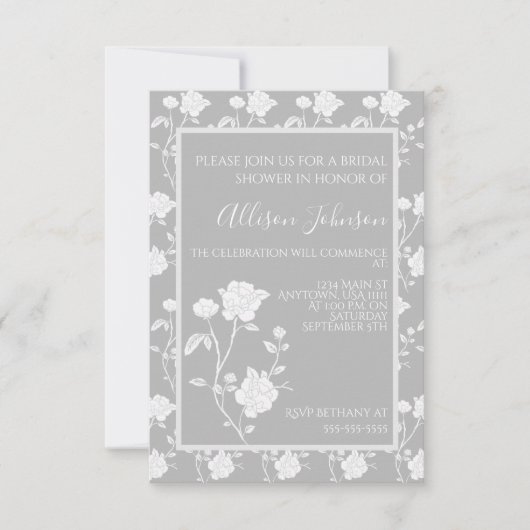 Invitation Rose de douche nuptiale gris (Devant)