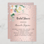 Invitation Rose de douche nuptiale or floraux diamants (Devant / Derrière)