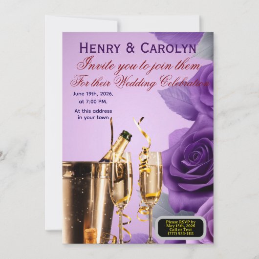 Invitation Rose de fête (Devant)