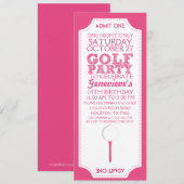 Invitation rose de fête d'anniversaire de golf de (Devant / Derrière)