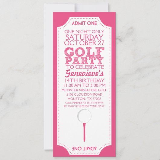 Invitation rose de fête d'anniversaire de golf de (Devant)