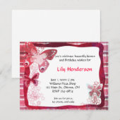 Invitation rose de fête d'anniversaire de papillon (Devant / Derrière)