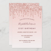 Invitation Rose de fête d'anniversaire gouttes dorées rose (Devant / Derrière)