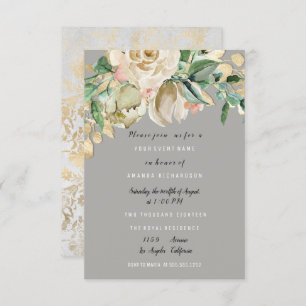 Invitation Rose de fête d'anniversaire Paint Floral Grey