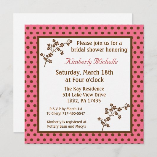 invitation rose de Fête de la mariée de à petits (Devant / Derrière)