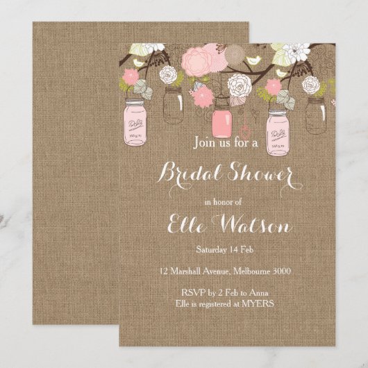 Invitation rose de Fête de la mariée de pots de (Devant / Derrière)