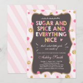 Invitation Rose de fille d'invitation de baby shower de sucre (Devant / Derrière)