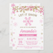 Invitation Rose de flocon de neige d'hiver et anniversaire de (Devant / Derrière)