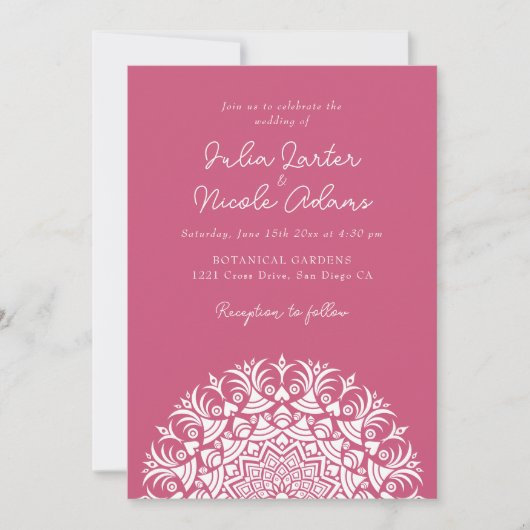 Invitation Rose de framboise rose abstrait Mandala Mariage (Devant)
