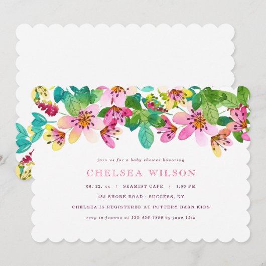 Invitation rose de frontière de fleur (Devant / Derrière)