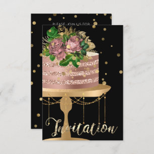 Invitation Rose de gâteau Gold Anniversaire Noir Confetti Par