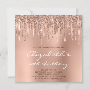 Invitation Rose de goutte Parties scintillant d'or Ombre 60e