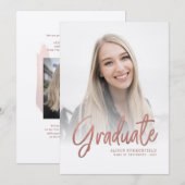Invitation rose de graduation 2024 Gold Script 2 Photos Grad (Devant / Derrière)