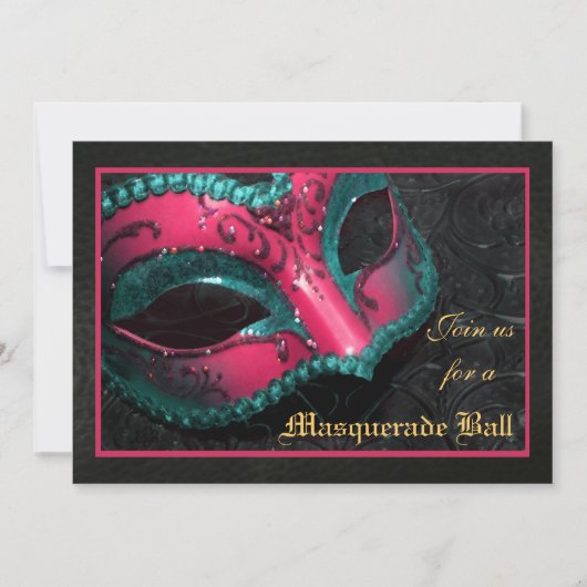 Invitation rose de Halloween de boule de mascarade (Devant)