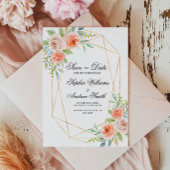 Invitation Rose de jardin et cadre d'or Enregistrer la date I