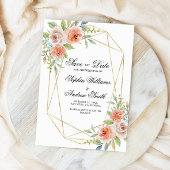 Invitation Rose de jardin et cadre d'or Enregistrer la date I
