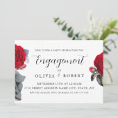 Invitation Rose de jardin rouge de luxe. Élégant Fiançailles (Debout devant)