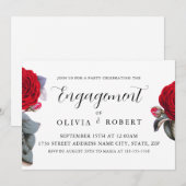 Invitation Rose de jardin rouge de luxe. Élégant Fiançailles (Devant / Derrière)