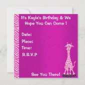 Invitation ROSE de jungle d'ANNIVERSAIRE de filles (Dos)