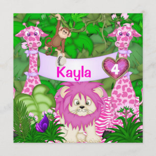 Invitation ROSE de jungle d'ANNIVERSAIRE de filles