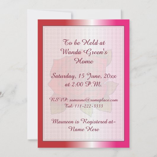 Invitation Rose de la douche nuptiale (Dos)