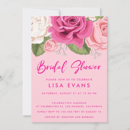 Invitation Rose  de la douche nuptiale rose (Devant)