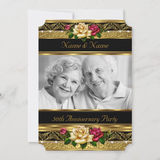 Invitation Rose de la fête d'anniversaire de mariage de photo (Devant)