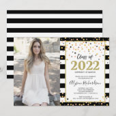 Invitation Rose de la fête de diplôme or noir blanc photo inv (Devant / Derrière)