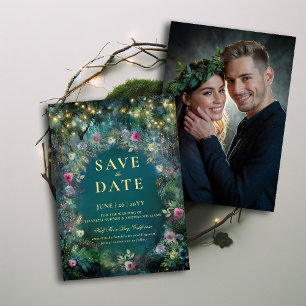 Invitation Rose de la forêt enchantée photo mariage Enregistr