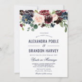 Invitation Rose de la marine Bourgogne Floral String Mariage (Devant)