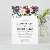 Invitation Rose de la marine Bourgogne Floral String Mariage (Debout devant)