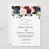 Invitation Rose de la marine Bourgogne Mariage floral (Devant)