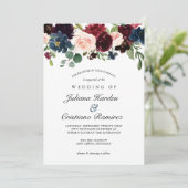 Invitation Rose de la marine Bourgogne Mariage floral (Debout devant)