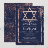 Invitation Rose de la marine Gold Confetti Brushstroke Bat mi (Devant / Derrière)