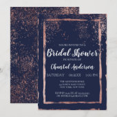 Invitation Rose de la marine Gold Confetti Brushstroke Fête d (Devant / Derrière)