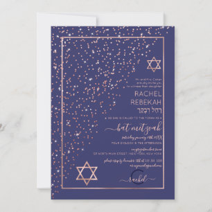 Invitation Rose de la Marine Gold Diagonal Bat mitzvah Confet