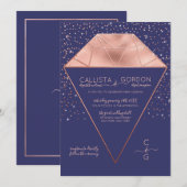 Invitation Rose de la marine Gold Diamond Confetti Mariage Pa (Devant / Derrière)
