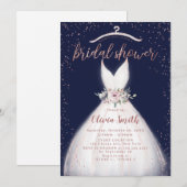 Invitation Rose de la Marine or élégante robe Fête des mariée (Devant / Derrière)