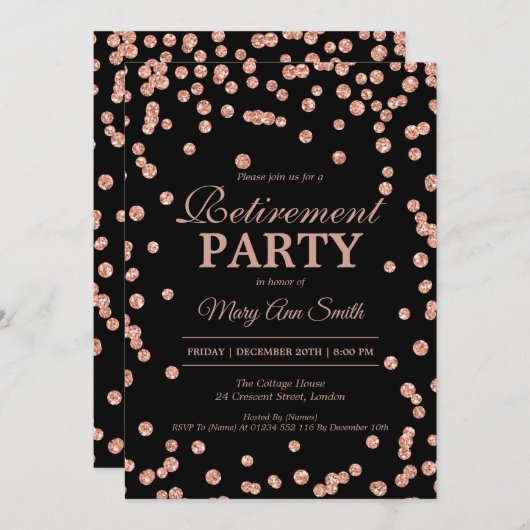 Invitation Rose de la partie de retraite Parties scintillant (Devant / Derrière)