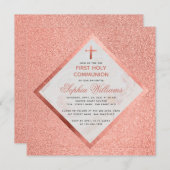 Invitation Rose de la première communion fille en or marbre r (Devant / Derrière)