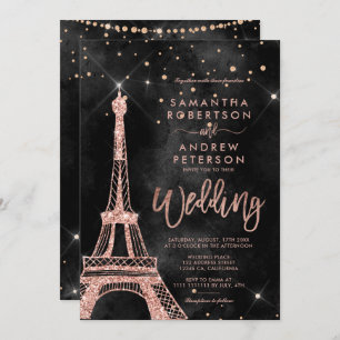 Invitation rose de la tour Eiffel parties scintillant d'or no