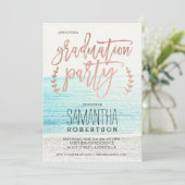 Invitation Rose de la typographie or plage de graduation (Debout devant)
