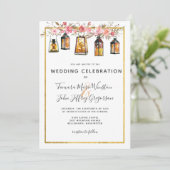 Invitation Rose de Lanternes Chic Rustique Mariage Floral Or (Debout devant)