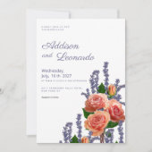 Invitation Rose de lavande botanique fleurs mariage (Devant)