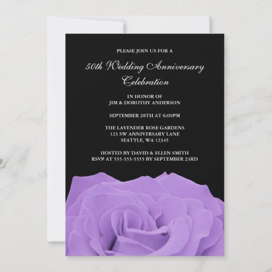 Invitation Rose de lavande et 50e anniversaire de Mariage noi (Devant)