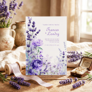 Invitation Rose de lavande pourpre indigo aquarelle en fleurs