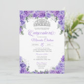 Invitation Rose de lavande violet et argent Tiara Quinceanera (Debout devant)